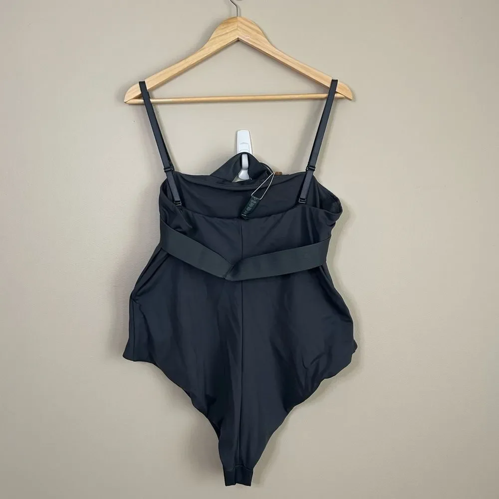 Skims Sculpting Strapless One Piece Swimsuit with Belt in Gunmetal Size 3X